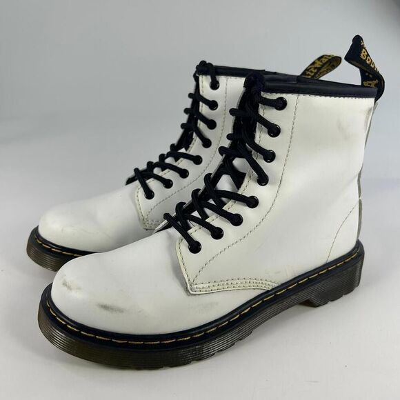 Dr. Martens Combat Boots Youth US 3 Kids Lace Up Side Zip White Leather 1460J - Picture 1 of 10